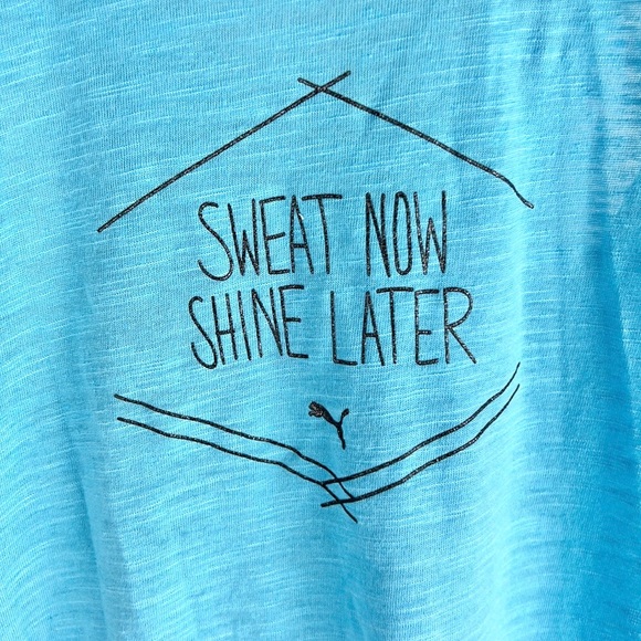 PUMA | 🐈‍⬛ Bright Blue “SWEAT NOW SHINE LATER” Print Racerback Tank Top - Picture 4 of 9